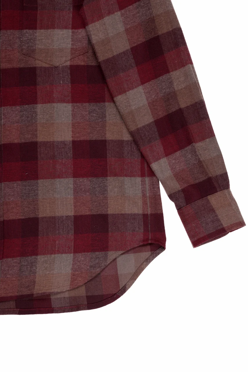 kujaku flannel dress shirt / S-610 (red × brown) - Image 6