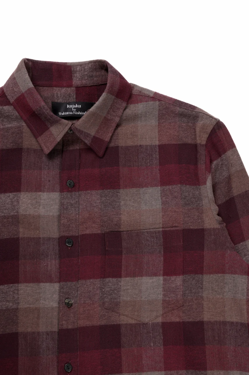 kujaku flannel dress shirt / S-610 (red × brown) - Image 7