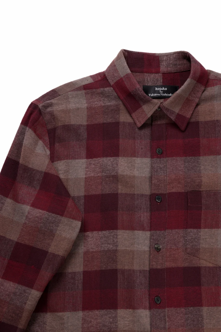 kujaku flannel dress shirt / S-610 (red × brown) - Image 9