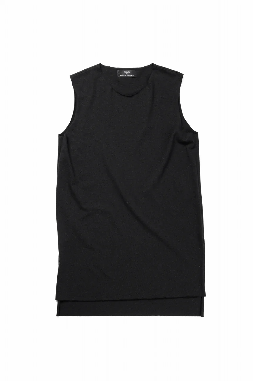 kujaku linen cotton jersey sleeve-less tops / K-154 (black) - Image 3
