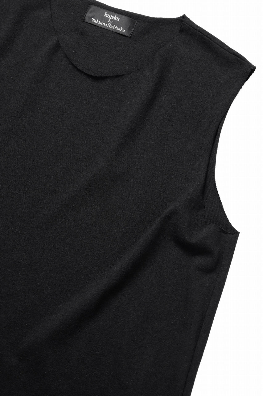 kujaku linen cotton jersey sleeve-less tops / K-154 (black) - Image 5