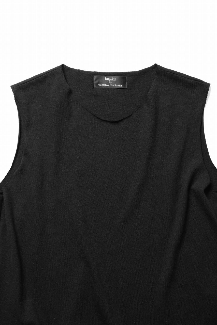 kujaku linen cotton jersey sleeve-less tops / K-154 (black) - Image 6