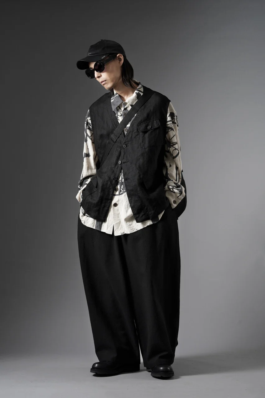 kujaku wide easy pants with hem button / P-317 (black) - Image 14