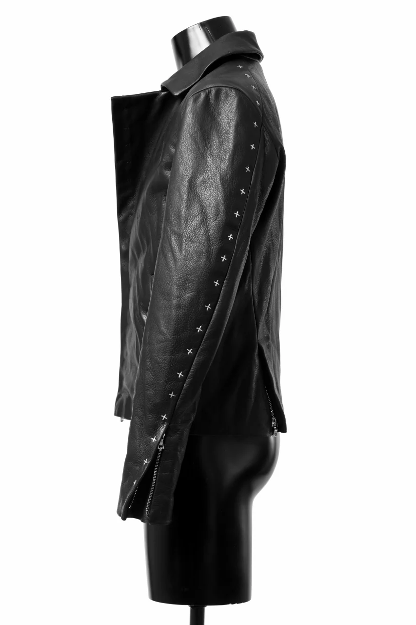 m.a+ silver crosses sleeve diagonal zip biker jacket / J1/S+/SY1.0 (BLACK) - Image 5