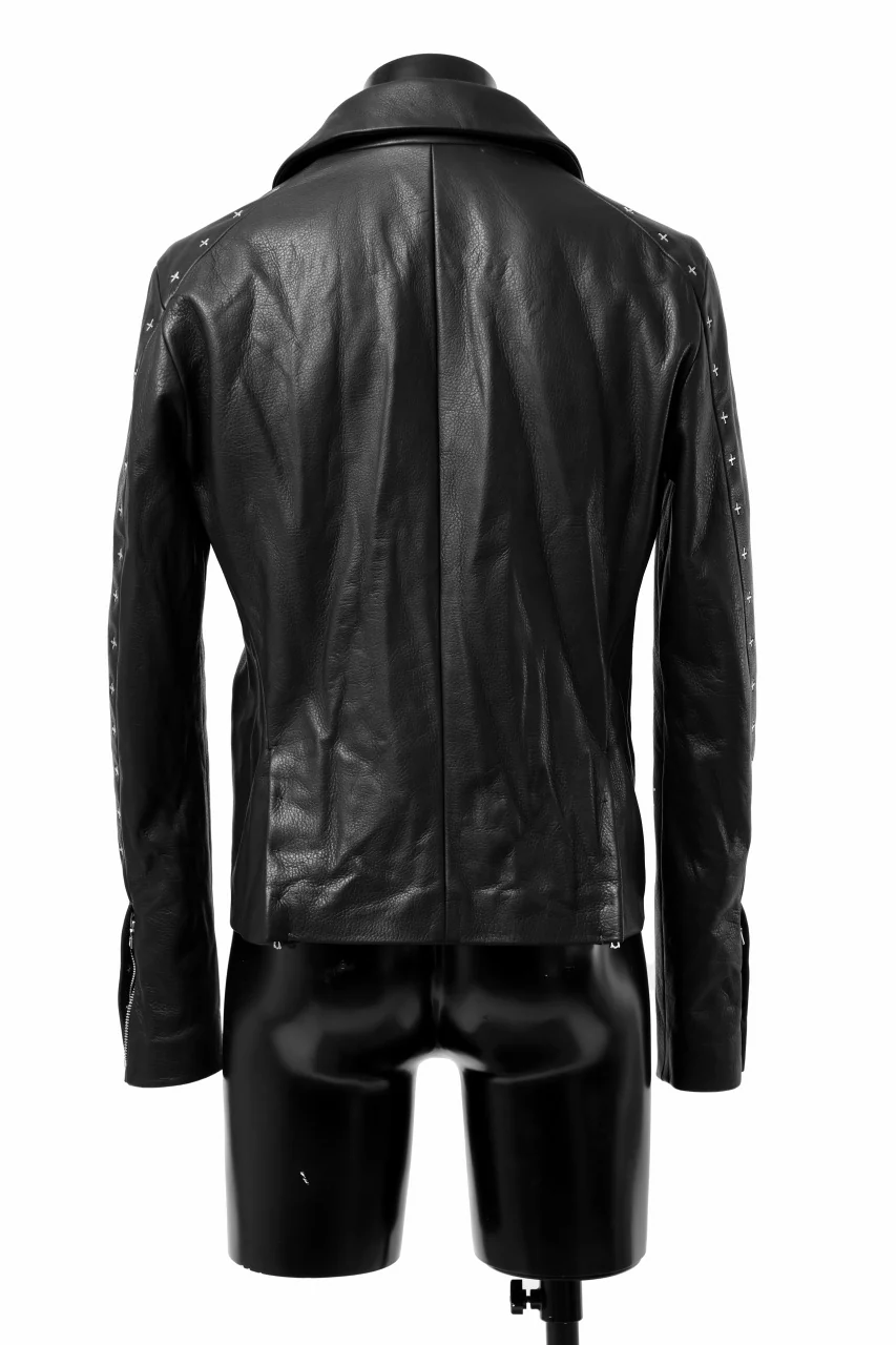 m.a+ silver crosses sleeve diagonal zip biker jacket / J1/S+/SY1.0 (BLACK) - Image 7