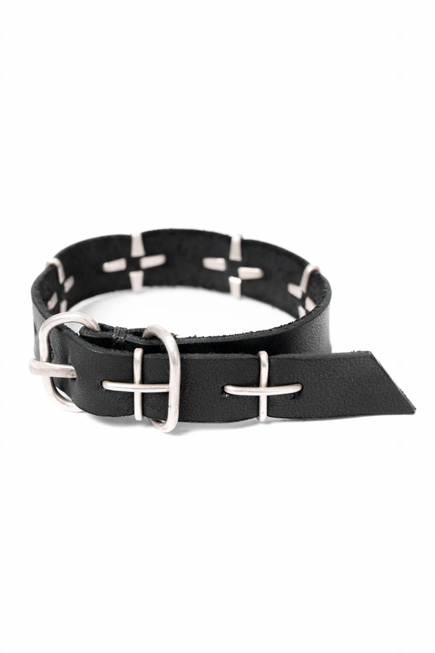 m.a+ thin silver cross studded wrist band / A-F2BL1/GR2,0 (BLACK) - Image 9