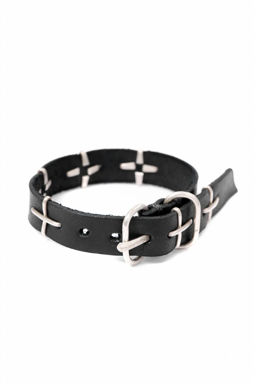 m.a+ thin silver cross studded wrist band / A-F2BL1/GR2,0 (BLACK) - Image 11