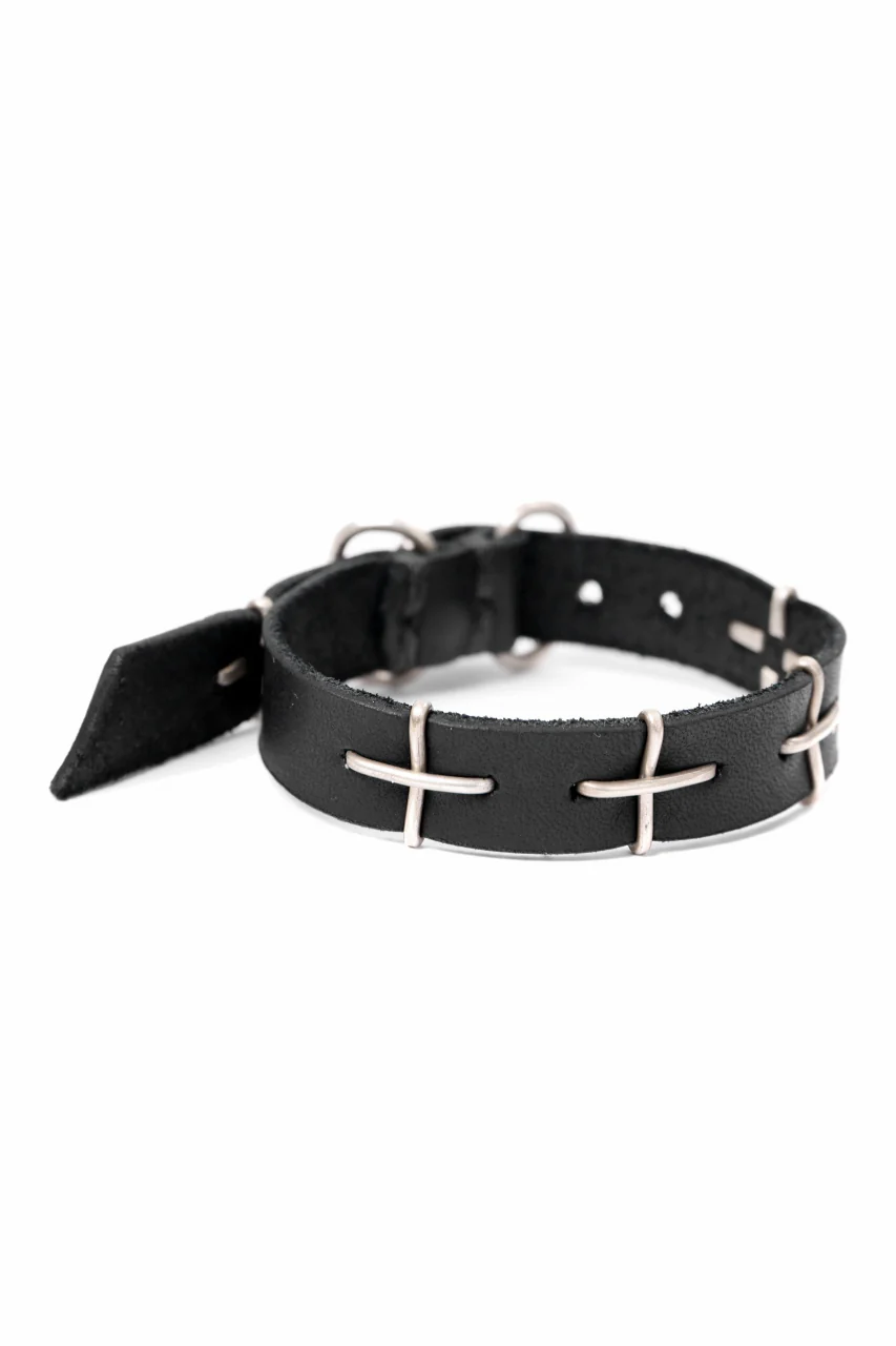 m.a+ thin silver cross studded wrist band / A-F2BL1/ GR2,0 (BLACK) - Image 6