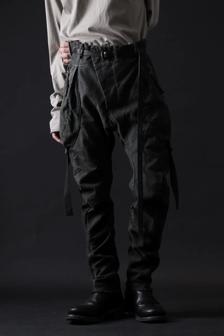 masnada BAGGY GUSSET POCKET PANTS / STRETCH RELIEF STRIPE COTTON (LEGION) - Image 2