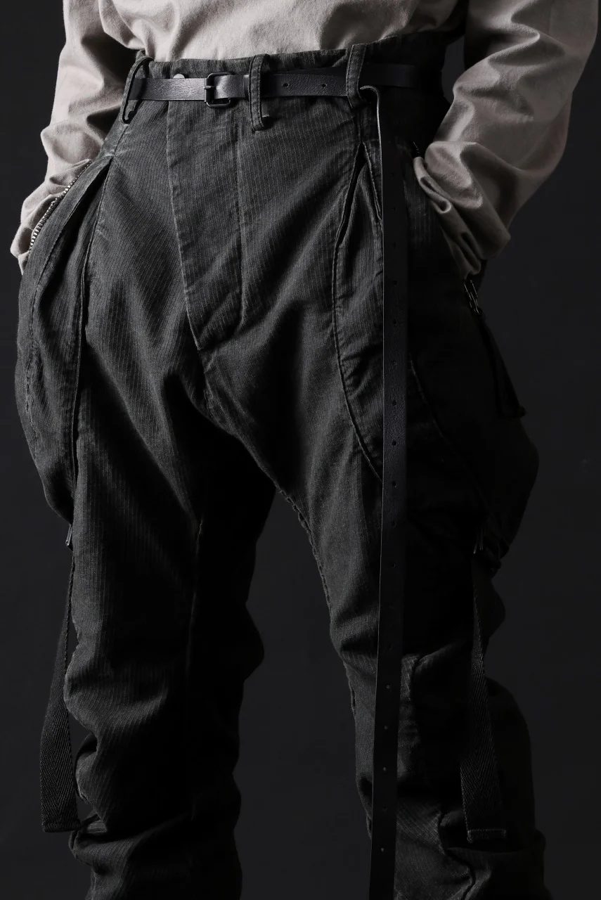 masnada BAGGY GUSSET POCKET PANTS / STRETCH RELIEF STRIPE COTTON (LEGION) - Image 25