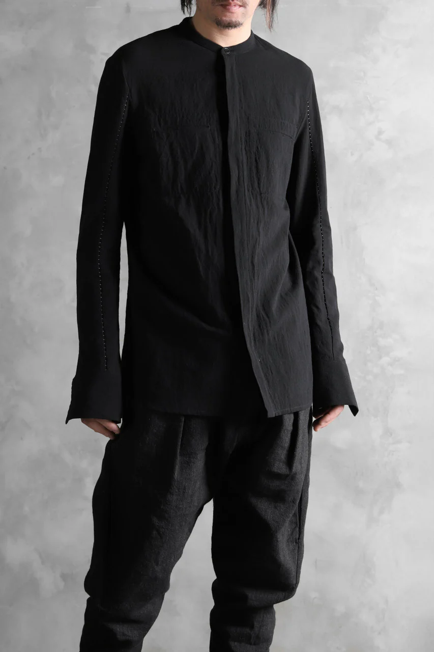 masnada COLLARLESS UNIFORM SHIRT / TESSUTO MISTO (BLACK) - Image 3