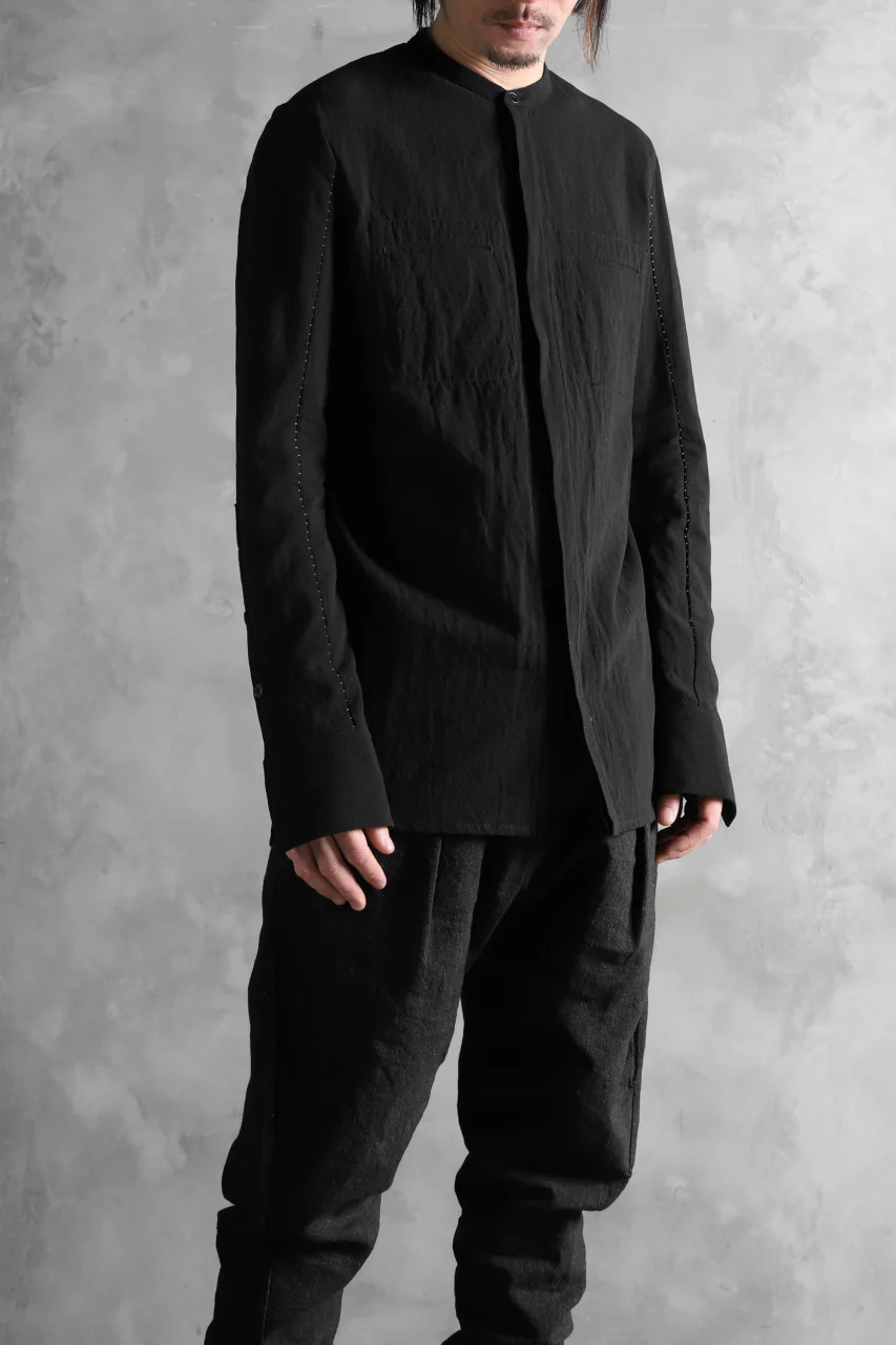 masnada COLLARLESS UNIFORM SHIRT / TESSUTO MISTO (BLACK) - Image 4