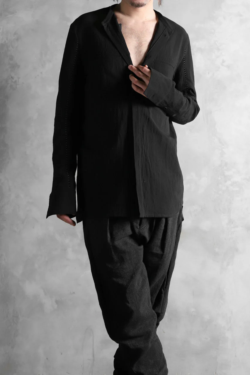 masnada COLLARLESS UNIFORM SHIRT / TESSUTO MISTO (BLACK) - Image 7