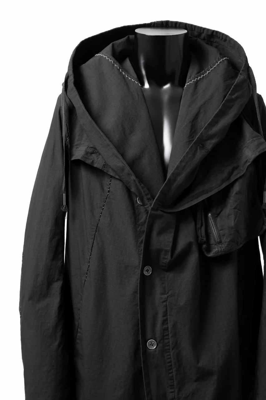 masnada CROPPED LOOSE POCKET PARKA JACKET / STRETCH COTTON RIPSTOP (SOLID BLACK) - Image 15