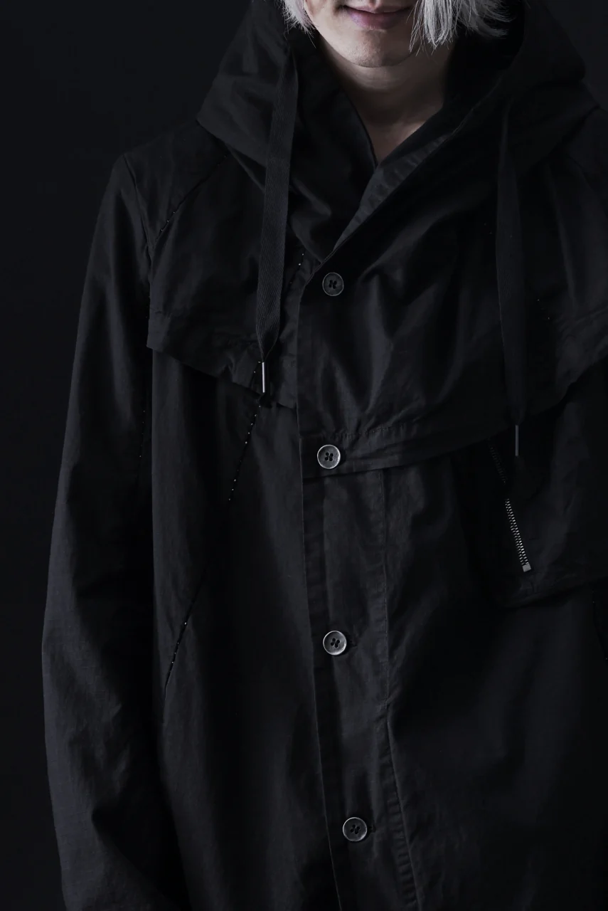 masnada CROPPED LOOSE POCKET PARKA JACKET / STRETCH COTTON RIPSTOP (SOLID BLACK) - Image 41
