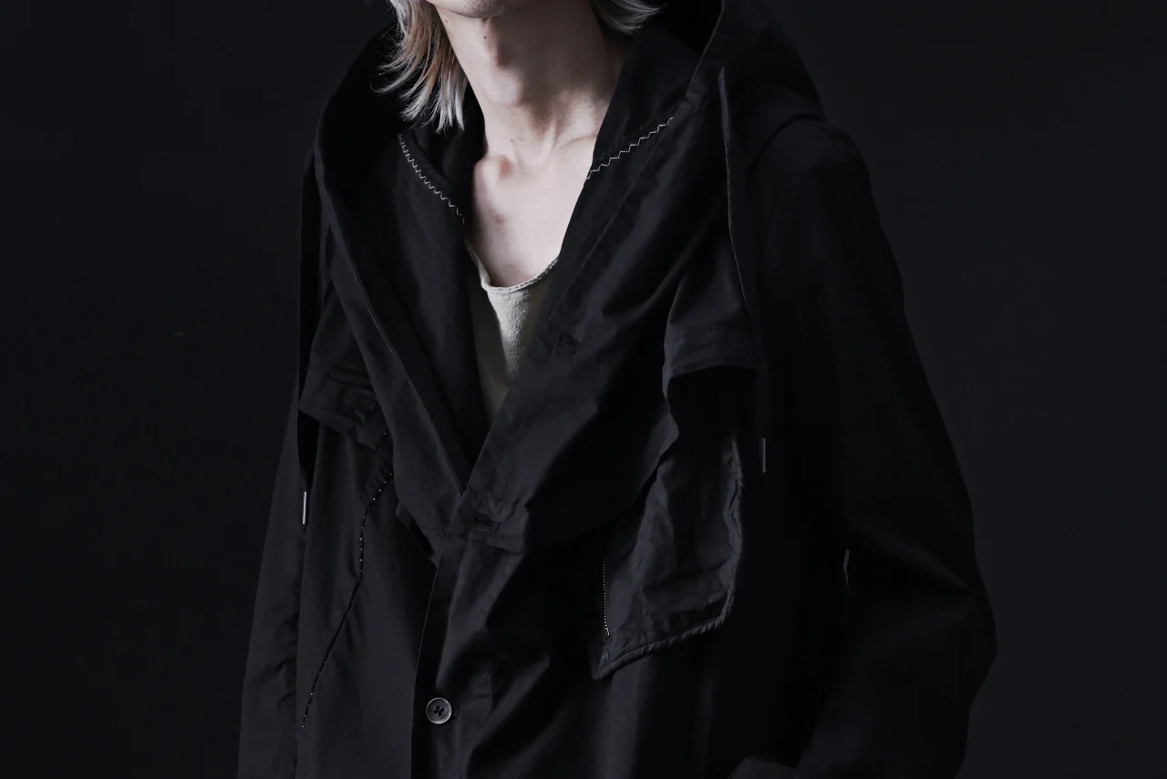 masnada CROPPED LOOSE POCKET PARKA JACKET / STRETCH COTTON RIPSTOP (SOLID BLACK) - Image 50