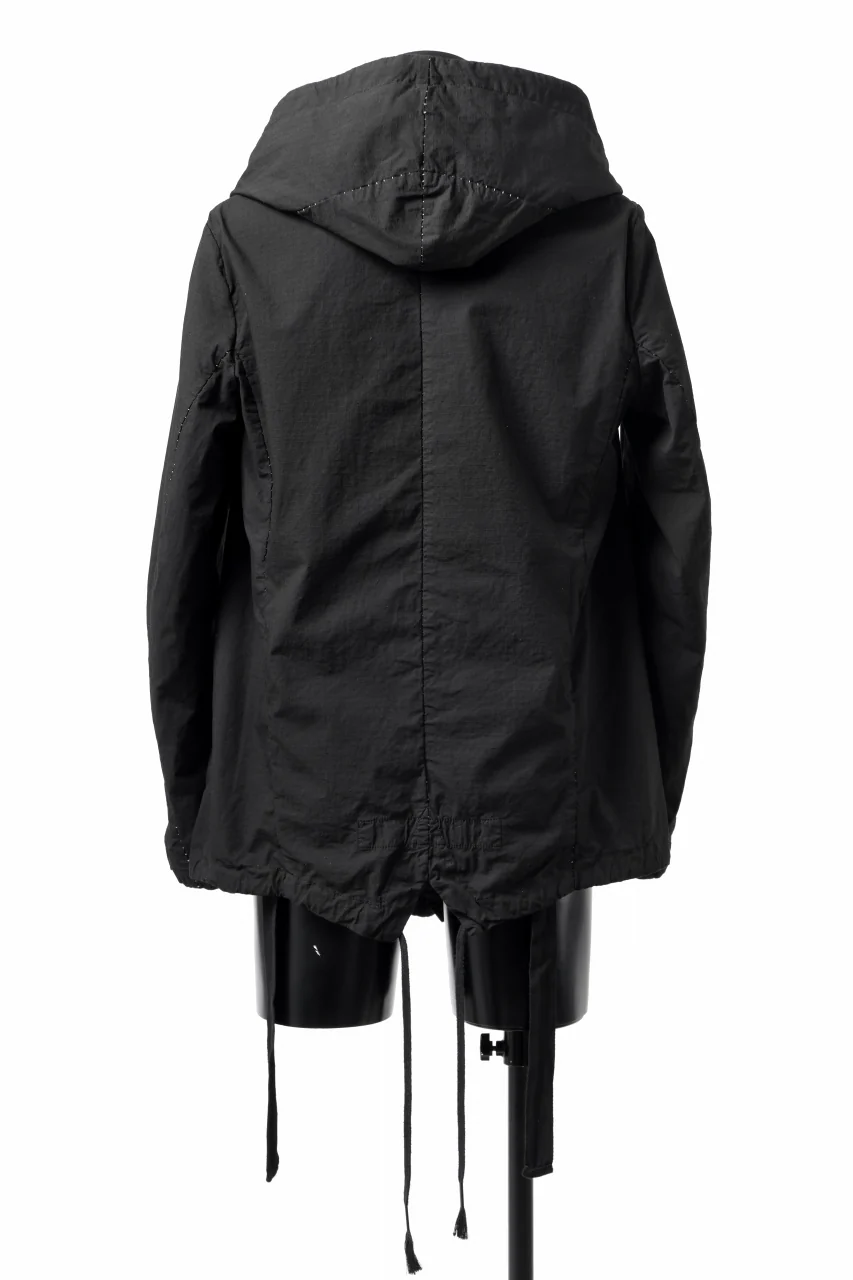 masnada CROPPED LOOSE POCKET PARKA JACKET / STRETCH COTTON RIPSTOP (SOLID BLACK) - Image 7