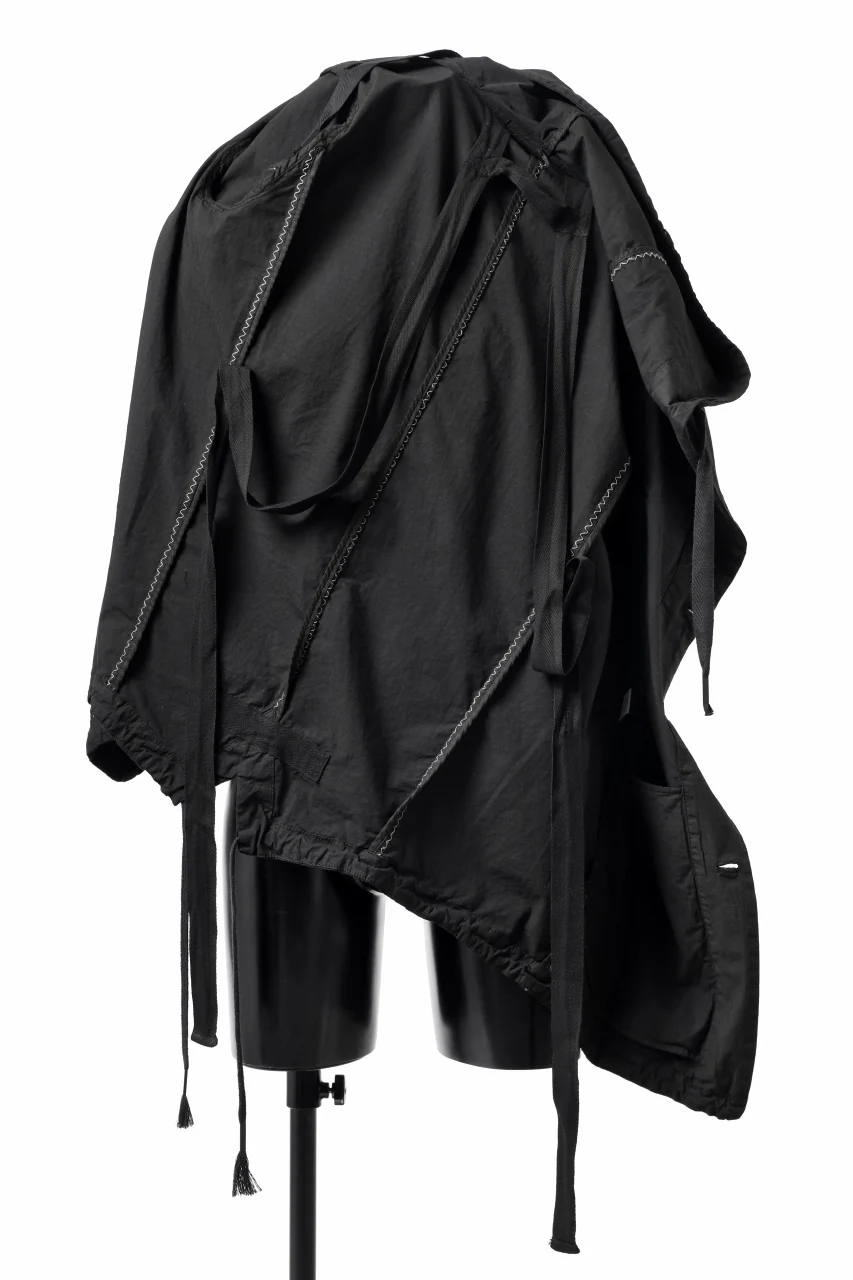 masnada CROPPED LOOSE POCKET PARKA JACKET / STRETCH COTTON RIPSTOP (SOLID BLACK) - Image 9