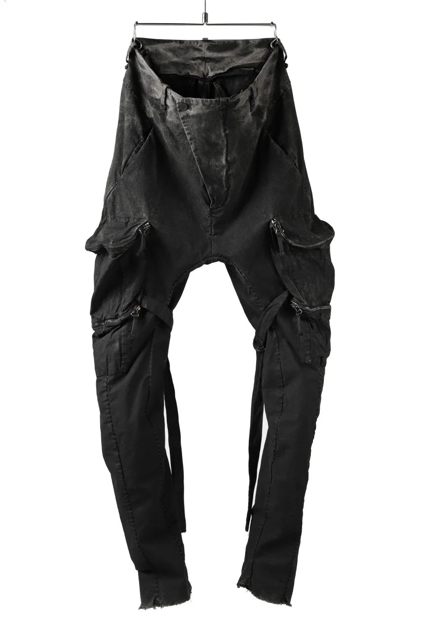 masnada DECLINE BONDAGE ZIP CARGO TROUSER / RIPSTOP ELASTICIZZATO (BLACK IMPLOSION)