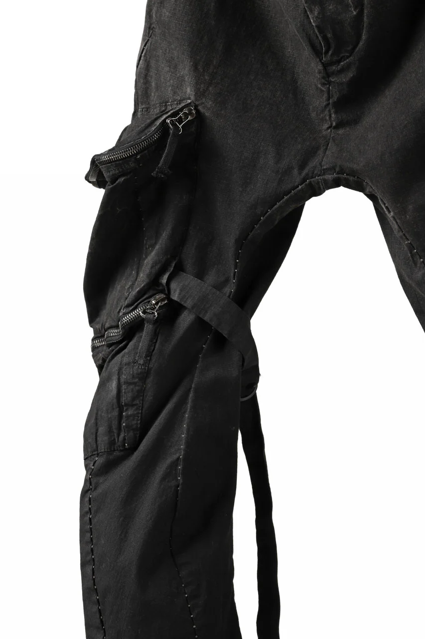 masnada DECLINE BONDAGE ZIP CARGO TROUSER / RIPSTOP ELASTICIZZATO (BLACK IMPLOSION) - Image 10