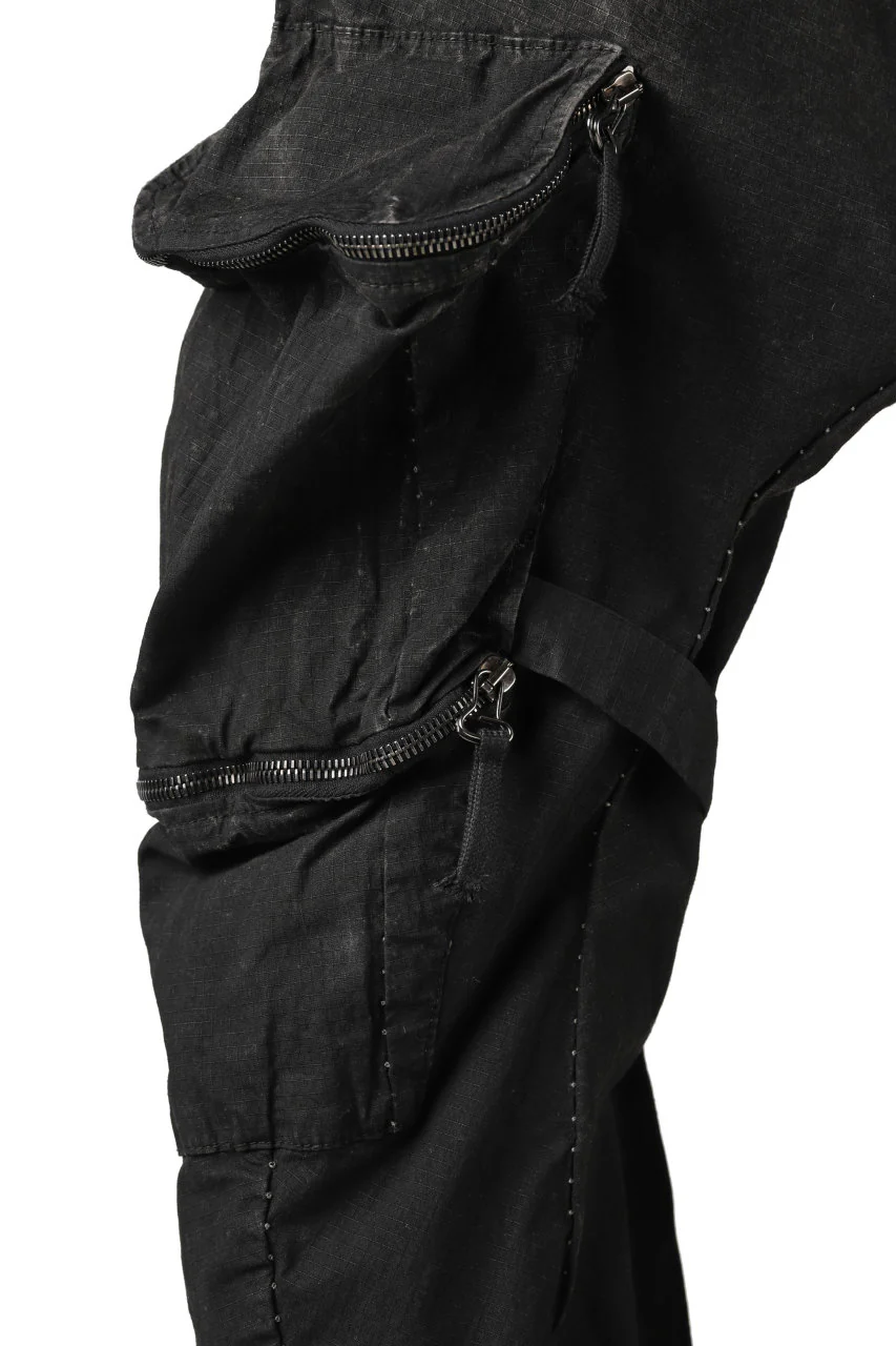masnada DECLINE BONDAGE ZIP CARGO TROUSER / RIPSTOP ELASTICIZZATO (BLACK IMPLOSION) - Image 11