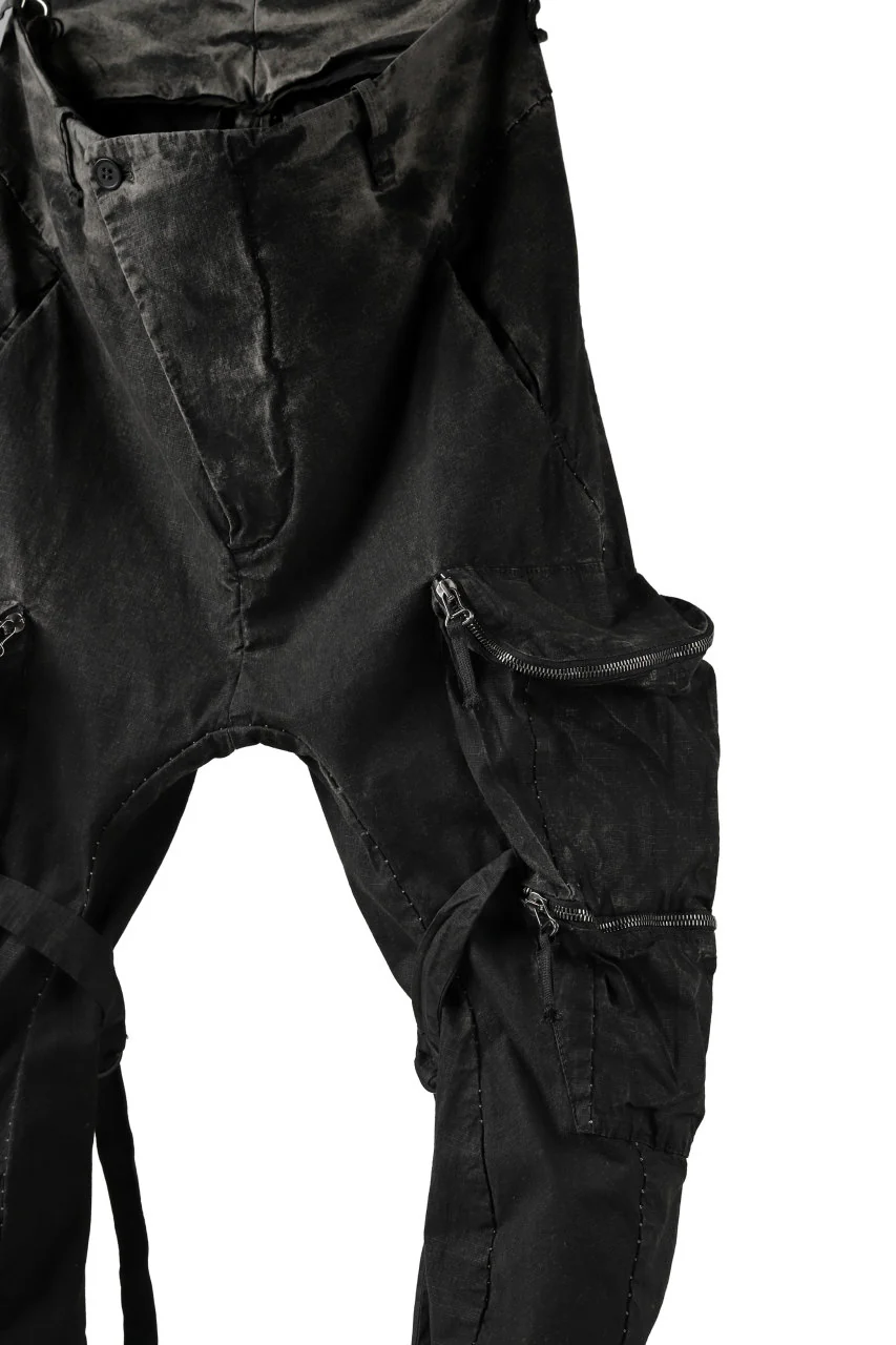 masnada DECLINE BONDAGE ZIP CARGO TROUSER / RIPSTOP ELASTICIZZATO (BLACK IMPLOSION) - Image 12