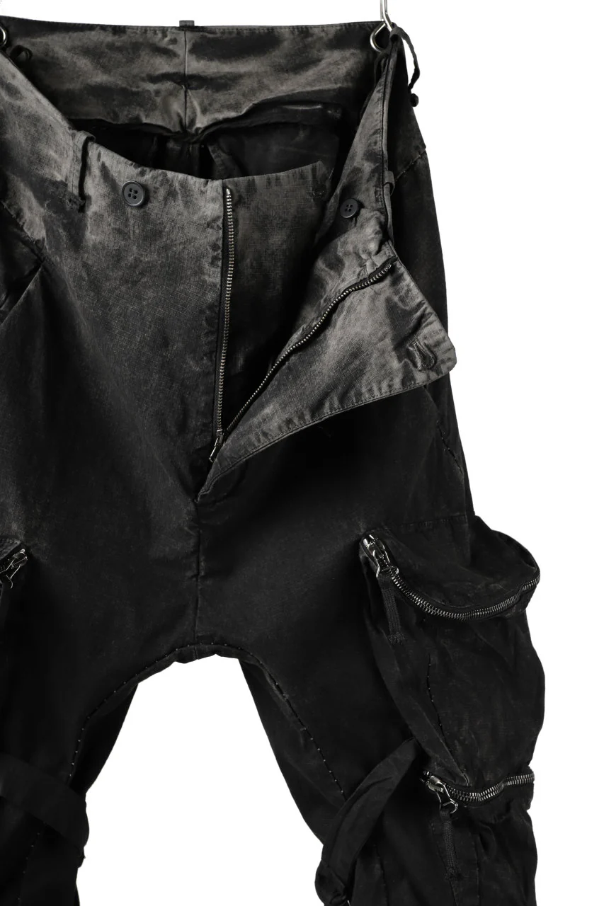 masnada DECLINE BONDAGE ZIP CARGO TROUSER / RIPSTOP ELASTICIZZATO (BLACK IMPLOSION) - Image 13