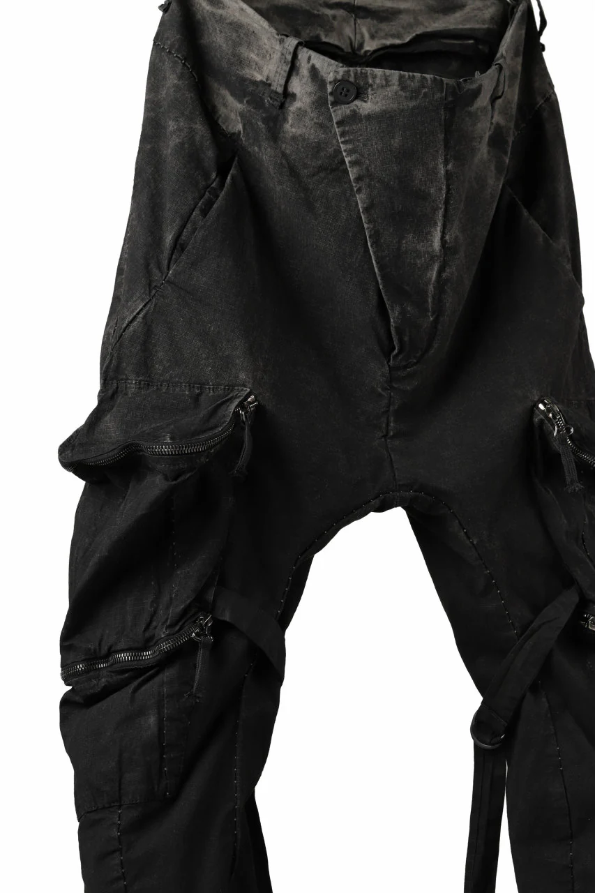 masnada DECLINE BONDAGE ZIP CARGO TROUSER / RIPSTOP ELASTICIZZATO (BLACK IMPLOSION) - Image 6