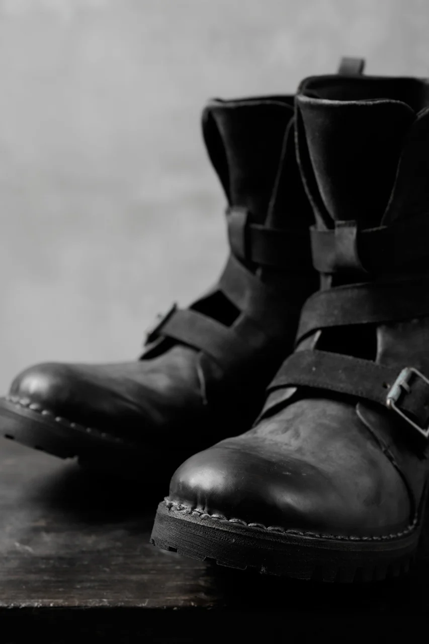 masnada ENGINEER BOOTS / REVERSED HORSE LEATHER (BLACK) - Image 13