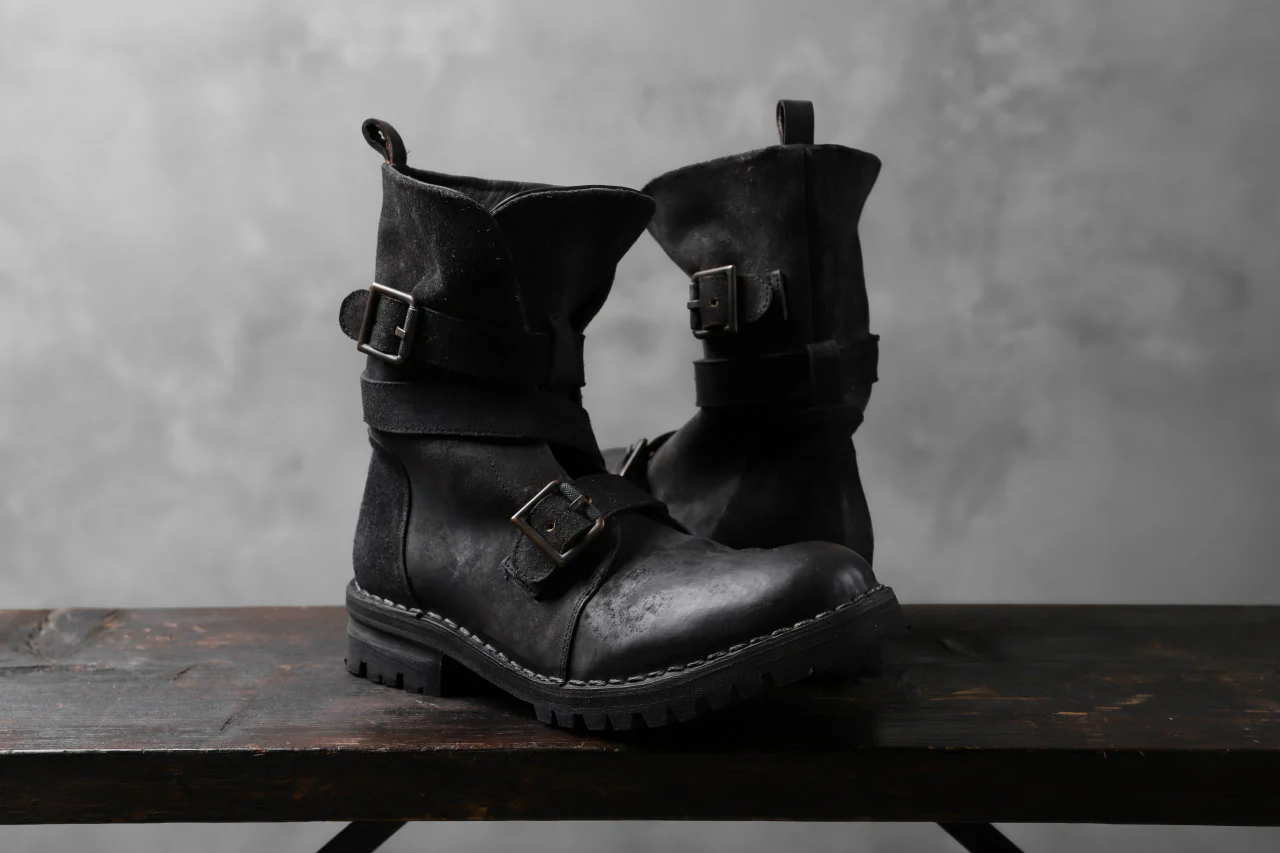 masnada ENGINEER BOOTS / REVERSED HORSE LEATHER (BLACK) - Image 31