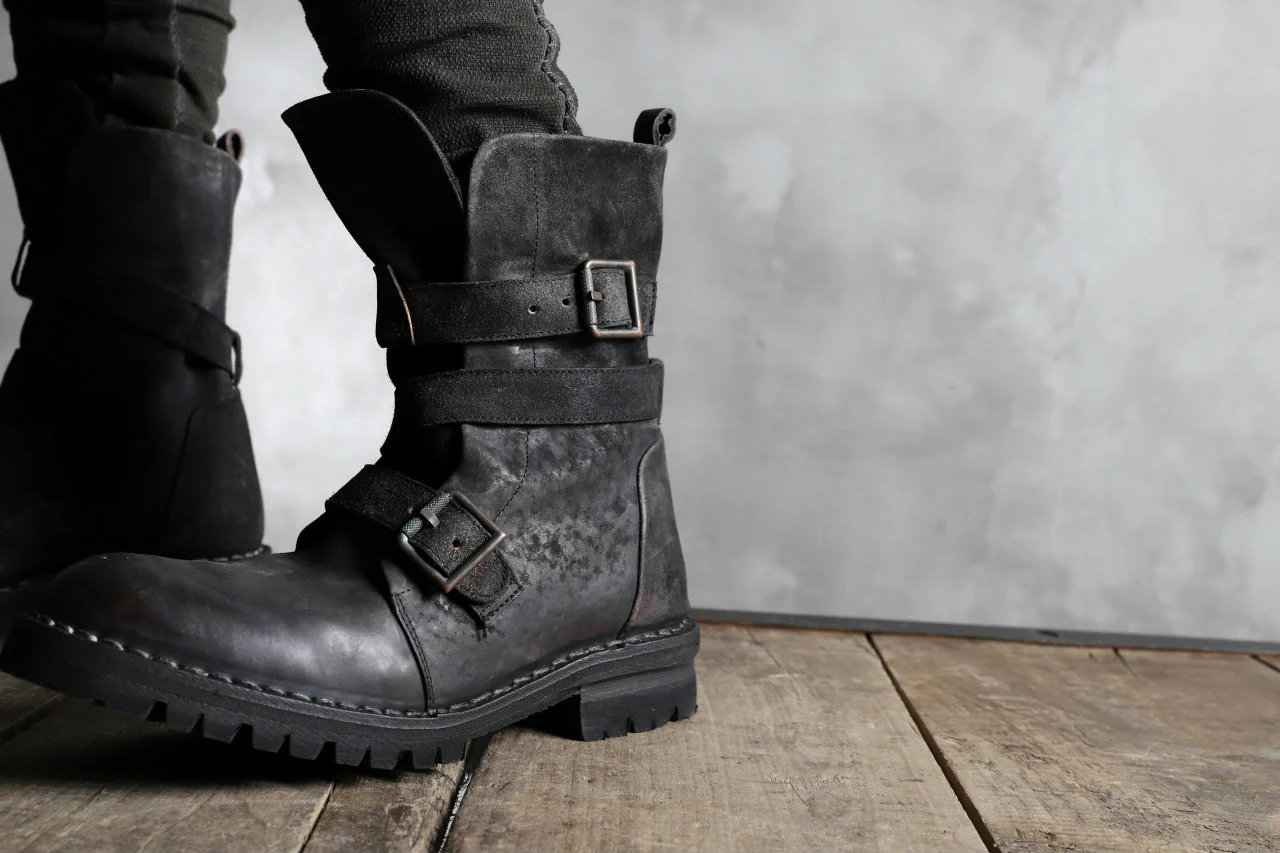 masnada ENGINEER BOOTS / REVERSED HORSE LEATHER (BLACK) - Image 34