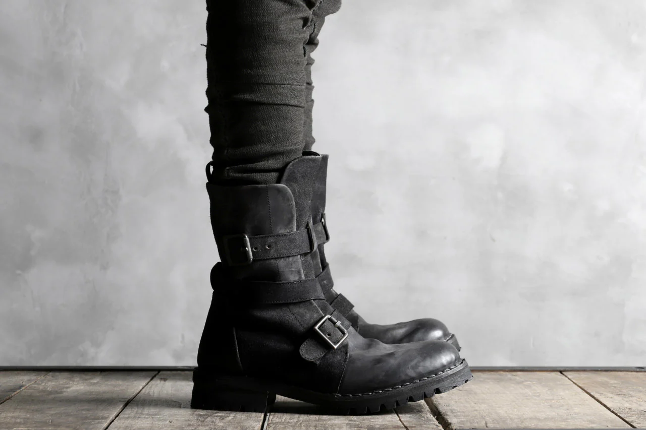 masnada ENGINEER BOOTS / REVERSED HORSE LEATHER (BLACK) - Image 35