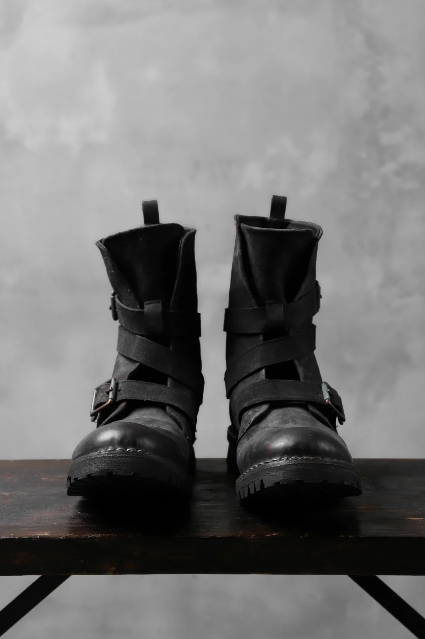 masnada ENGINEER BOOTS / REVERSED HORSE LEATHER (BLACK) - Image 4