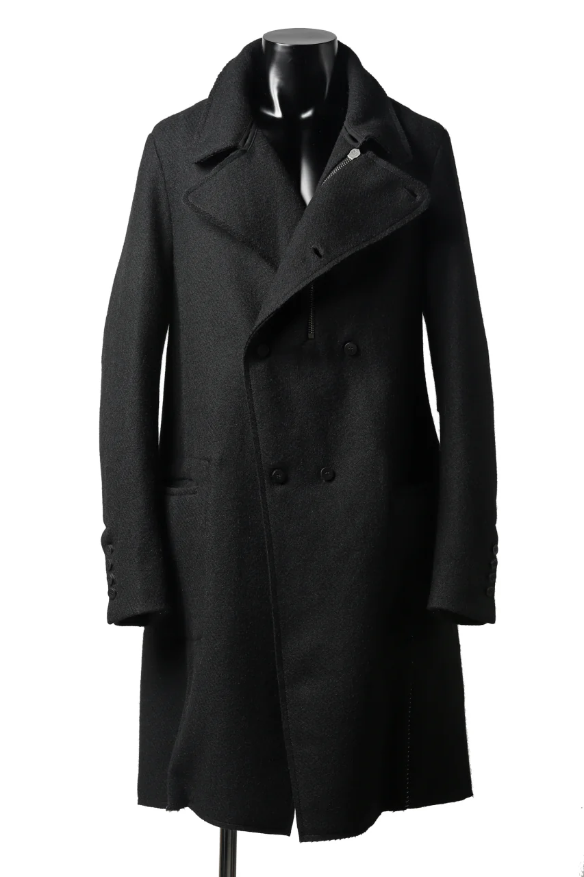 masnada HALF ZIP TRENCH COAT / TWEED LANA INTRECCIATA (BLACK)