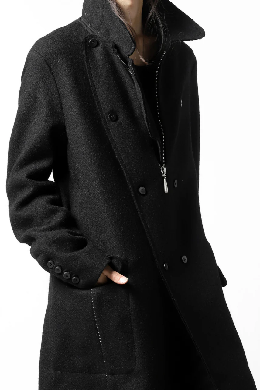 masnada HALF ZIP TRENCH COAT / TWEED LANA INTRECCIATA (BLACK) - Image 13
