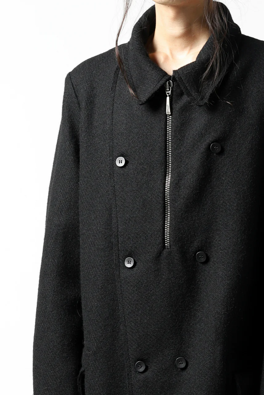 masnada HALF ZIP TRENCH COAT / TWEED LANA INTRECCIATA (BLACK) - Image 14