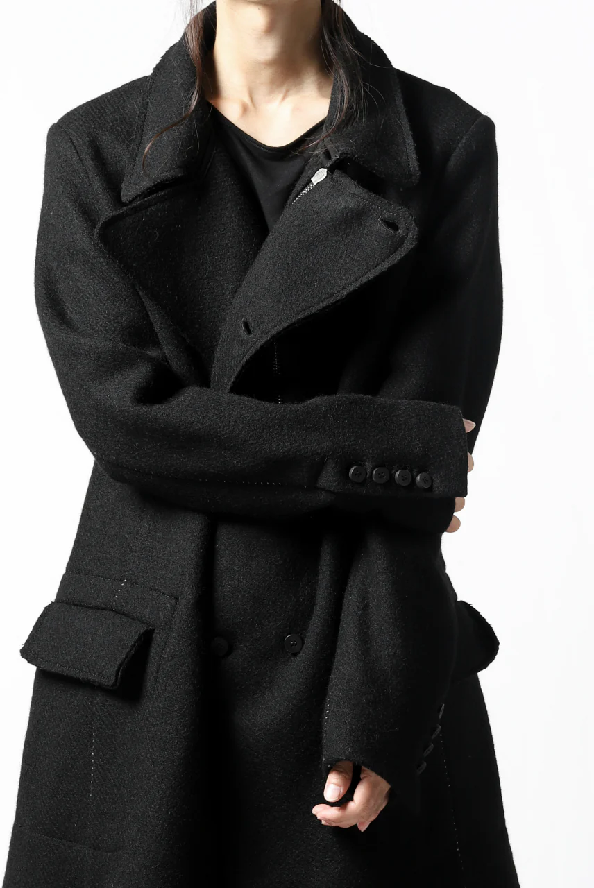 masnada HALF ZIP TRENCH COAT / TWEED LANA INTRECCIATA (BLACK) - Image 15