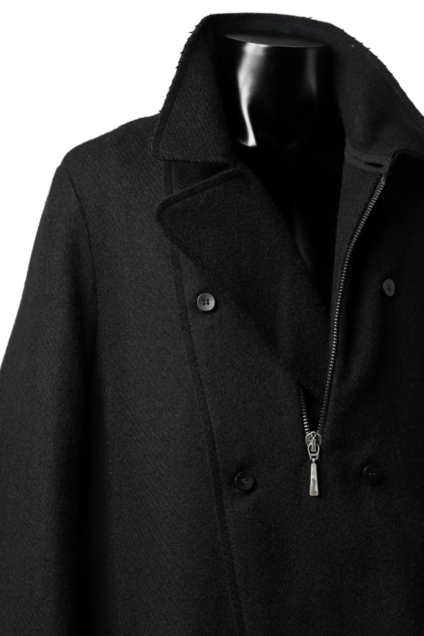 masnada HALF ZIP TRENCH COAT / TWEED LANA INTRECCIATA (BLACK) - Image 28