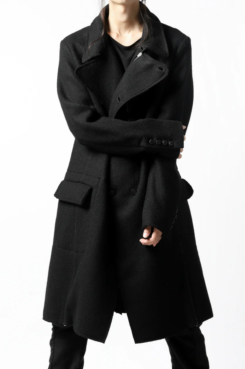 masnada HALF ZIP TRENCH COAT / TWEED LANA INTRECCIATA (BLACK) - Image 3
