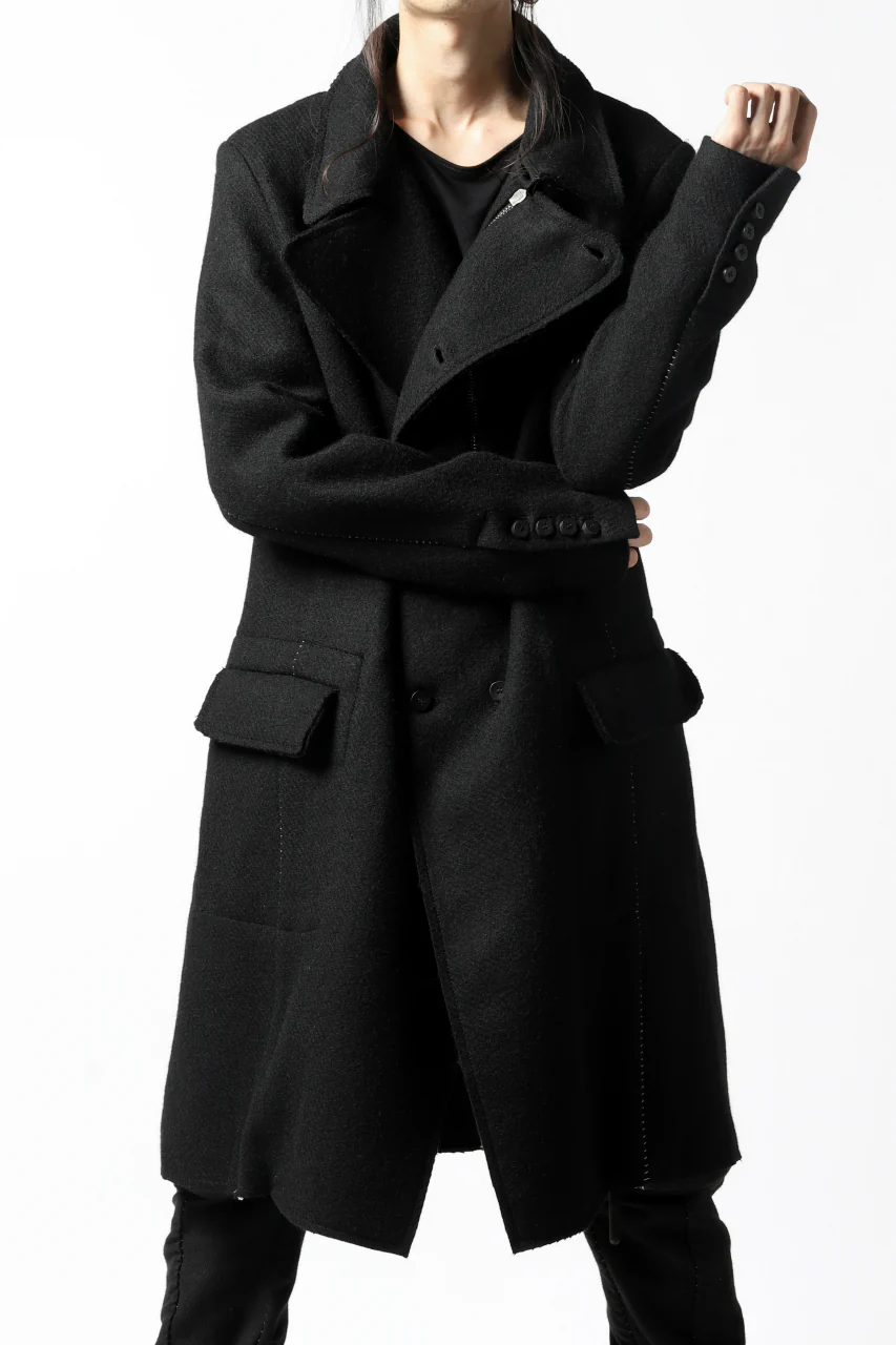 masnada HALF ZIP TRENCH COAT / TWEED LANA INTRECCIATA (BLACK) - Image 4