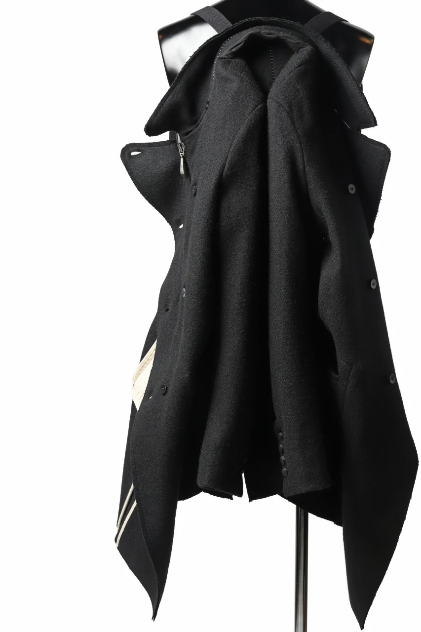 masnada HALF ZIP TRENCH COAT / TWEED LANA INTRECCIATA (BLACK) - Image 41