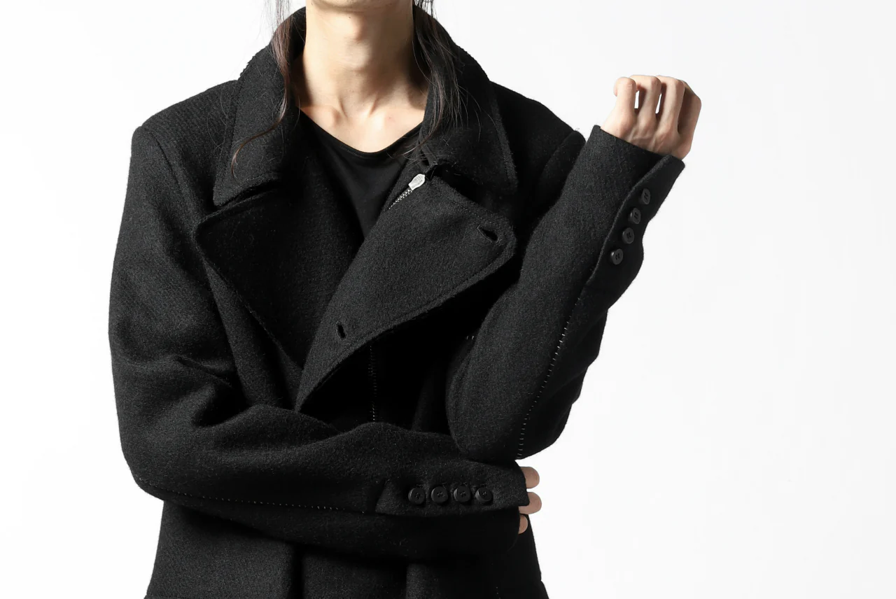 masnada HALF ZIP TRENCH COAT / TWEED LANA INTRECCIATA (BLACK) - Image 45