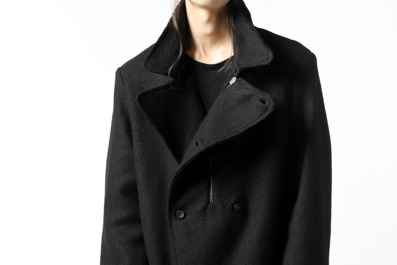 masnada HALF ZIP TRENCH COAT / TWEED LANA INTRECCIATA (BLACK) - Image 46