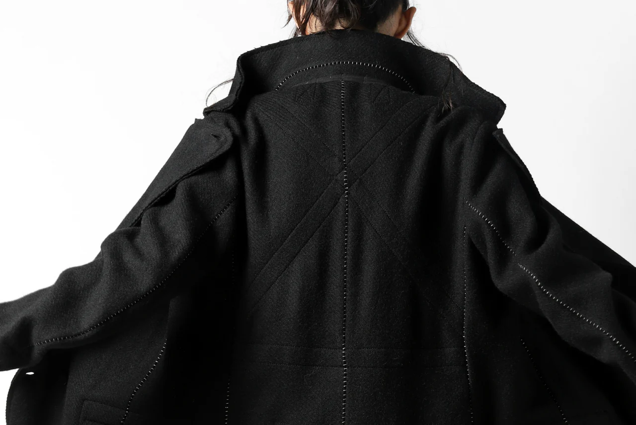 masnada HALF ZIP TRENCH COAT / TWEED LANA INTRECCIATA (BLACK) - Image 48