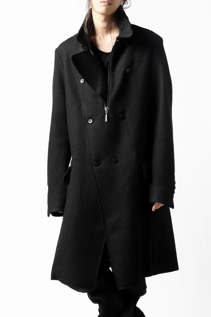 masnada HALF ZIP TRENCH COAT / TWEED LANA INTRECCIATA (BLACK) - Image 5
