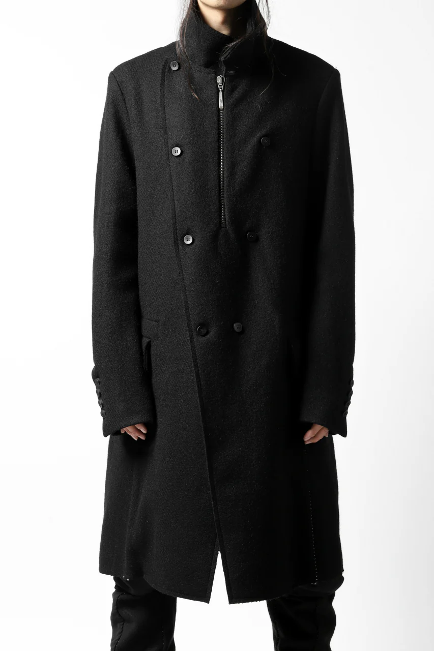 masnada HALF ZIP TRENCH COAT / TWEED LANA INTRECCIATA (BLACK) - Image 6