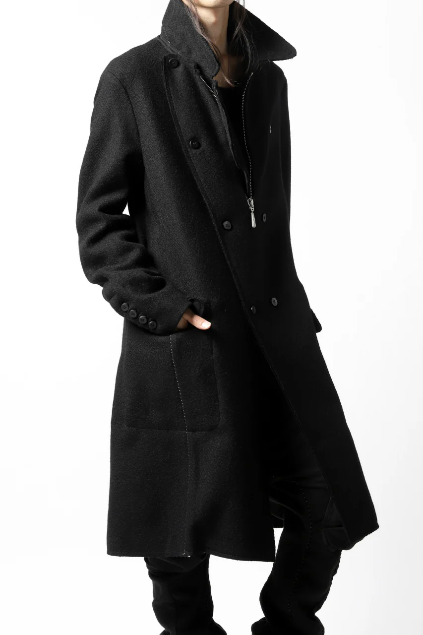 masnada HALF ZIP TRENCH COAT / TWEED LANA INTRECCIATA (BLACK) - Image 7