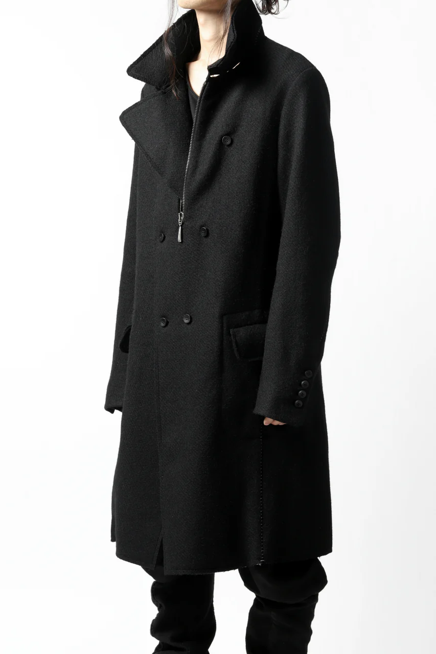 masnada HALF ZIP TRENCH COAT / TWEED LANA INTRECCIATA (BLACK) - Image 8