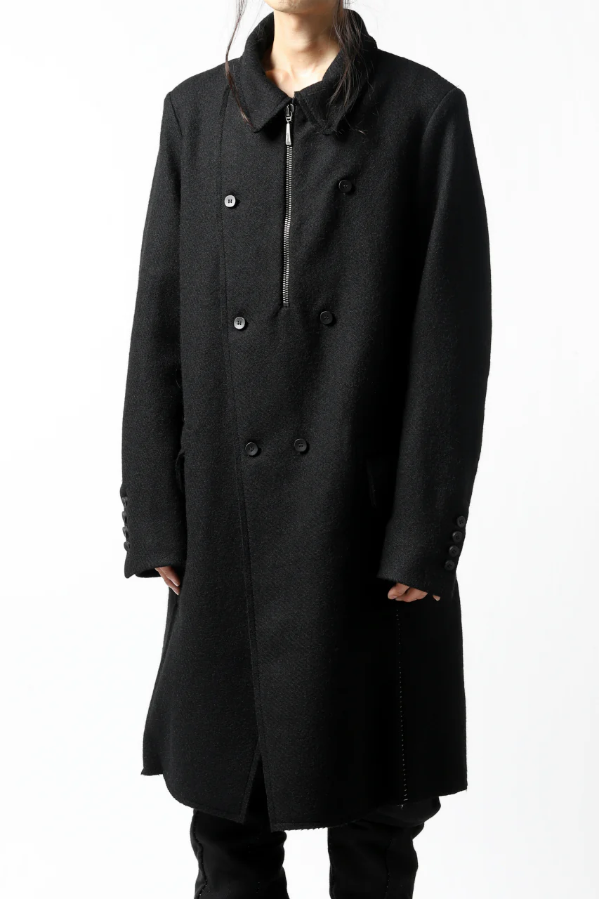 masnada HALF ZIP TRENCH COAT / TWEED LANA INTRECCIATA (BLACK) - Image 9