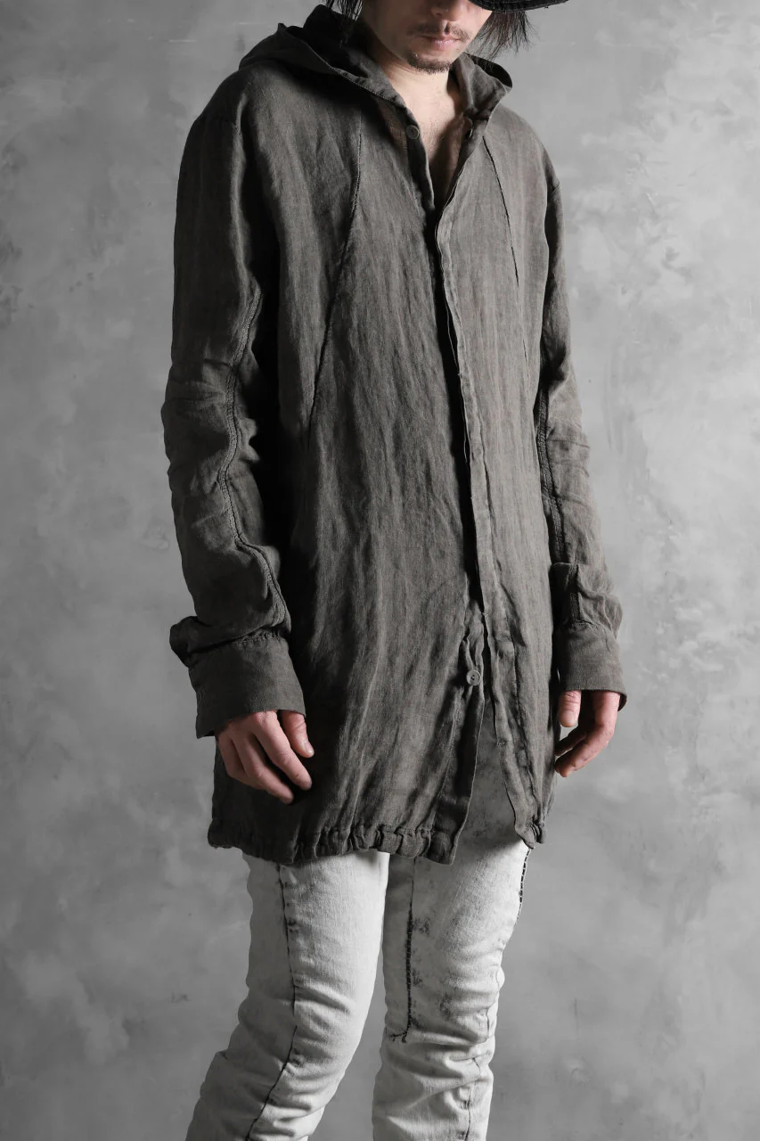 masnada HOODED SHIRT COAT / LINO TINTA IN CAPO (ROCK) - Image 25